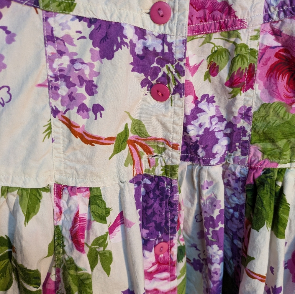 Vintage Early 90s White Pink Purple Floral Dress, Size M - Picture 9 of 13